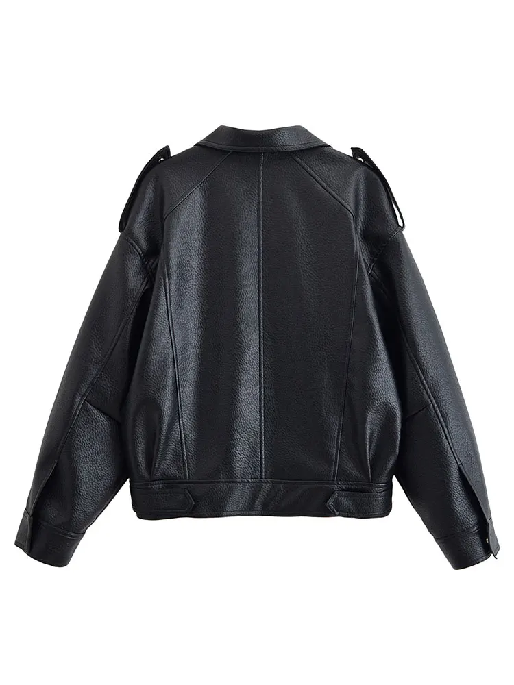 HH Autumn Pu Leather Jacket For Women Fashion High Street Overcoat Jackets Long Sleeve Zipper Coats Winter Casual Lady Outwear