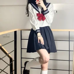 White Navy Sailor Suit School Girl Uniform Japanese Seifuku Student Girls School Uniforms Costume Women Sexy JK Pleated Skirt