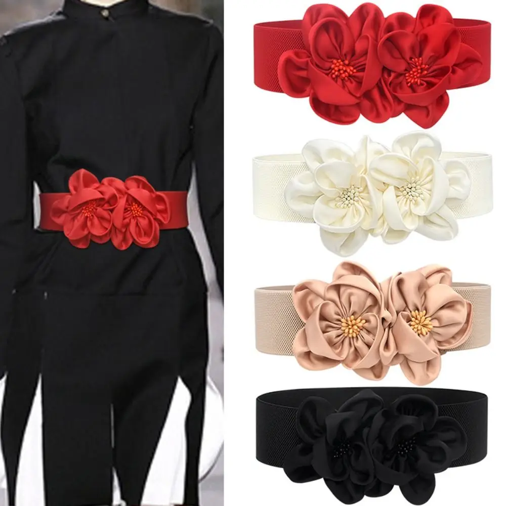 Floraler breiter elastischer Gürtel, schick, lässig, große Blumen, Bund, trendiges Damenkleid, Cummerbands, Rock, Kleid, Mantel, Dekor, Accessoires