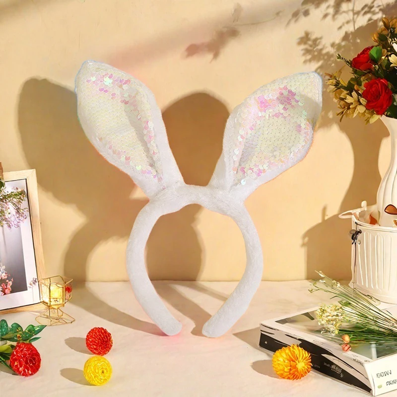 1PC Plush Sequin Rabbit Ear Headband Cross-border Hot Selling Children's Holiday Party Halloween Dressing Headwear.