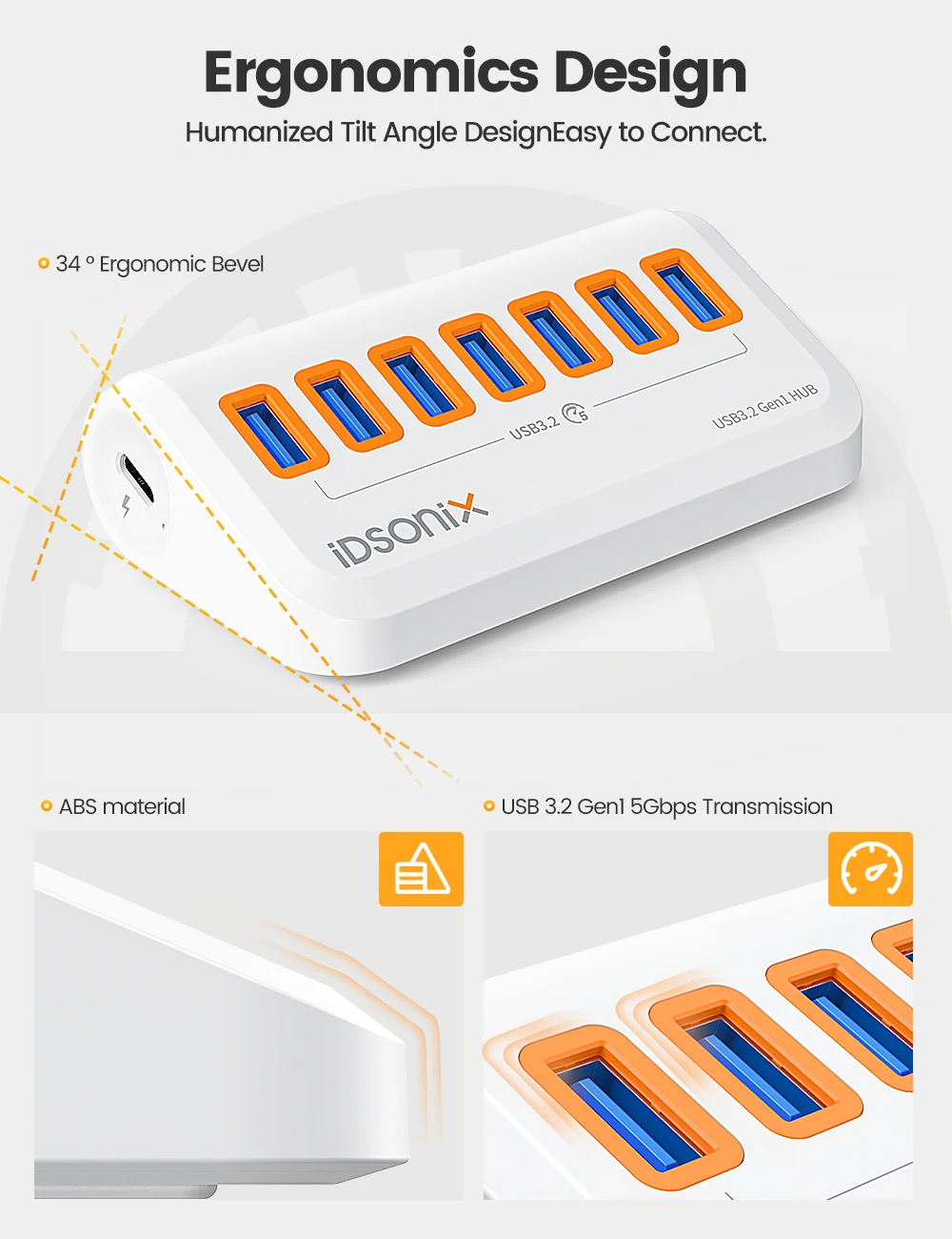 Adattatore USB 4 Porte 10Gbps USB 3.2 | Alluminio, Multiporta Per PC, Laptop E Giochi