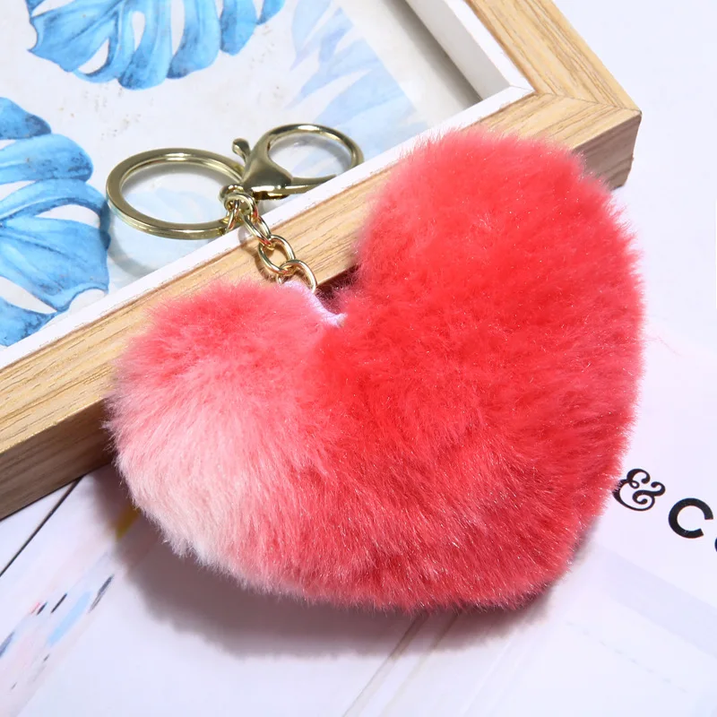 pom pom keychain bulk Gifts for Women Soft Heart Shape Pompon Fake