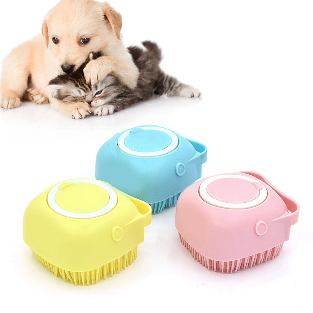 Accessori per animali domestici Shampoo spazzola per massaggi per cani  cucciolo di gatto massaggio pettine spazzola per doccia per toelettatura  per il bagno spazzole in Silicone morbido - AliExpress