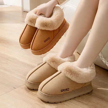 Luxury Designer Fluffy Fur Ankle Boots Women's Winter Elegant Plush Slippers Home Fuzzy Snow Booties Female Warm Indoor Shoes 1