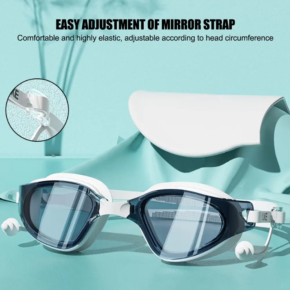 Adjustable Swimming Goggles Adults Big Frame With Earplugs Swim Glasses Men Women Professional HD Anti-fog Silicone Goggles 3