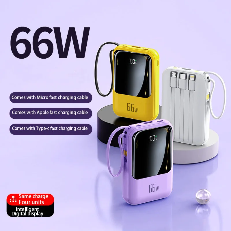 Mini Power Bank à charge rapide, écran LED, affichage numérique, batterie externe avec câble, iPhone, Samsung, Huawei, 20000mAh 2