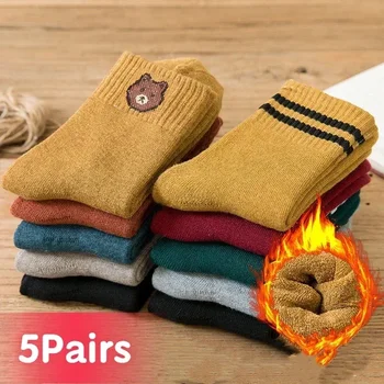 5 Pairs Kids Warm Plush Socks – Thick Cotton for Autumn & Winter 1