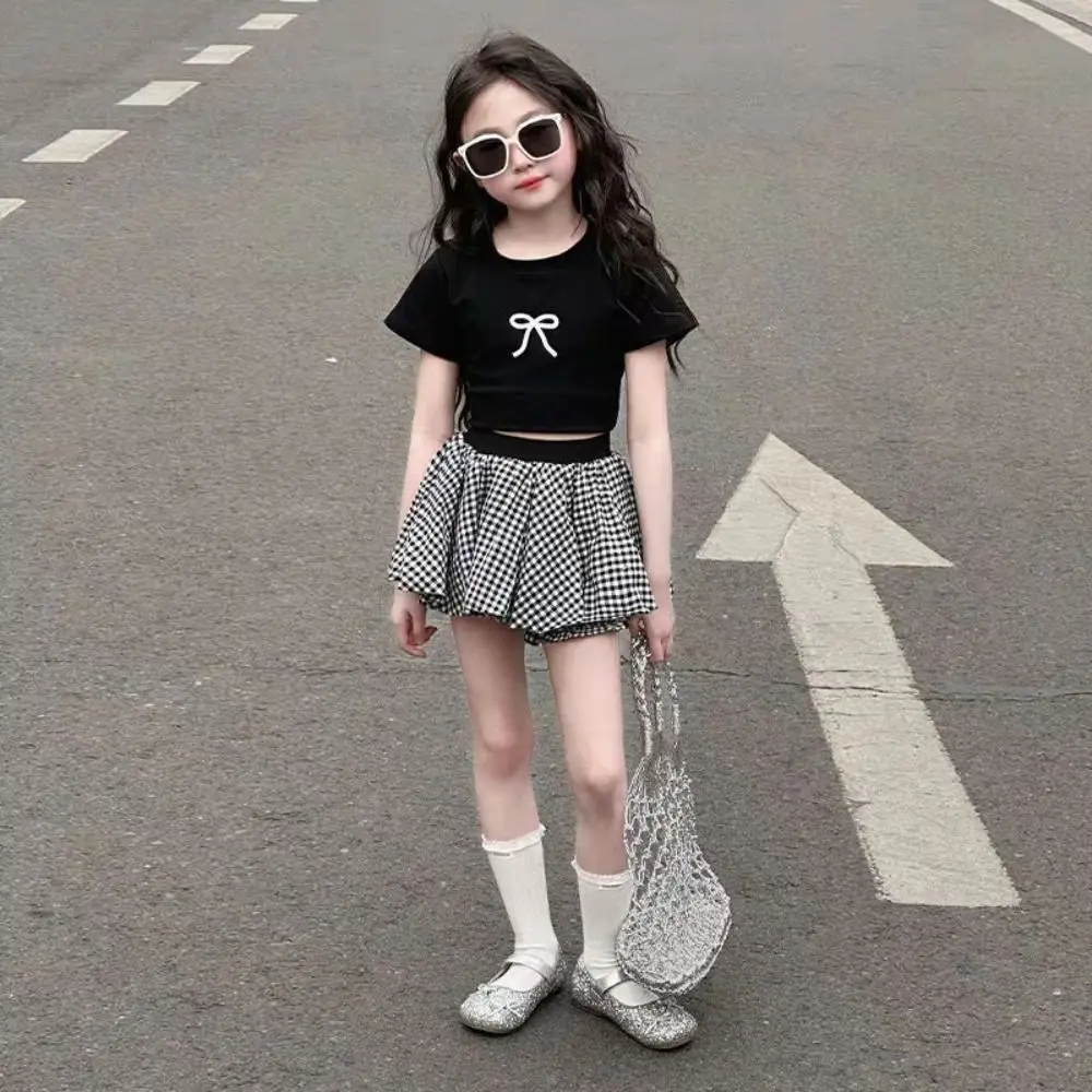 Fashion Lace Up Teens Bow T-shirts Short Sleeve Korean Style Slim Crop Top Summer Sweet Girl's Top Students