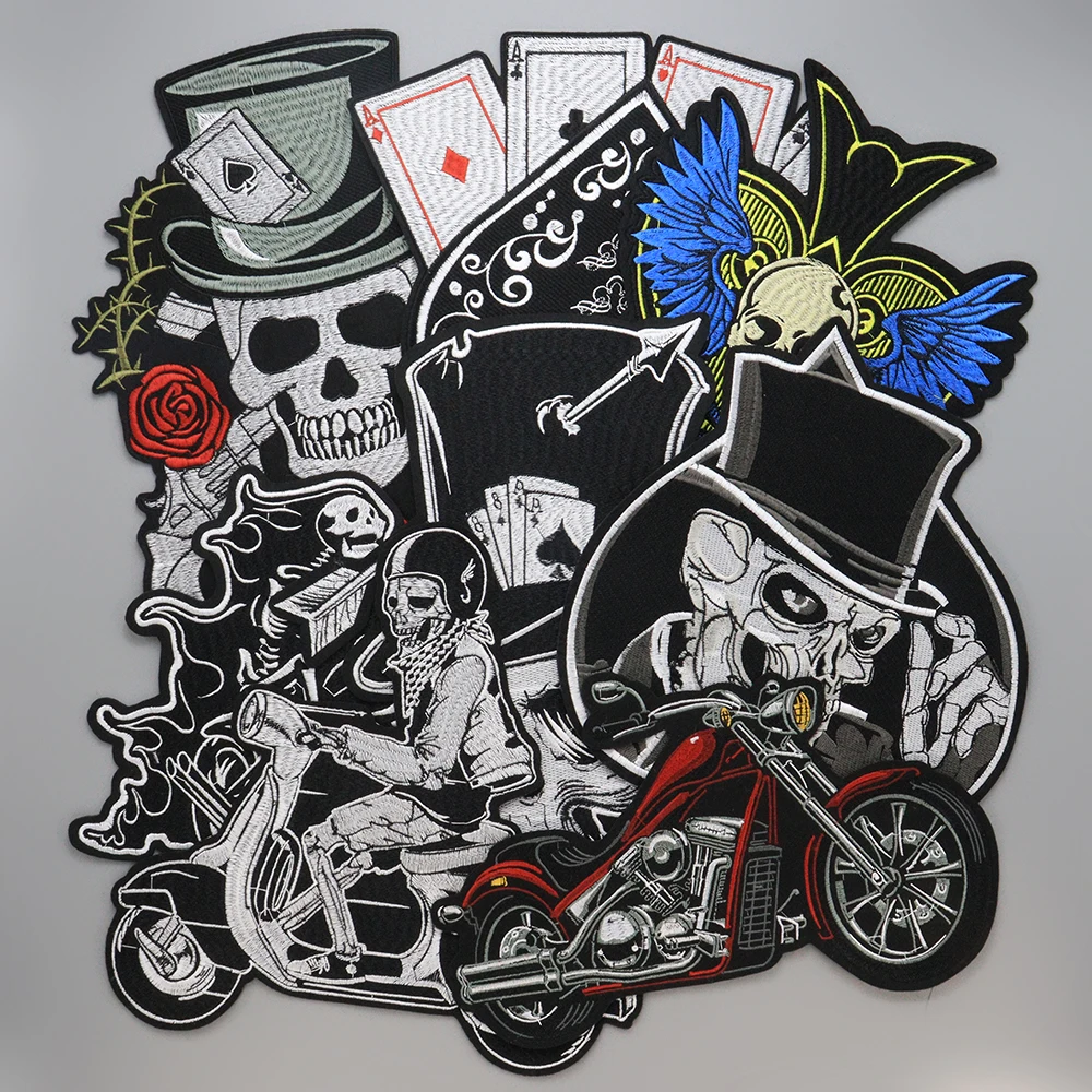 Parche bordado de calavera para motocicleta, parche grande de metal pesado  para planchar cartas, chaqueta, chaleco, motorista, venta al por mayor -  AliExpress, image size:1000x1000