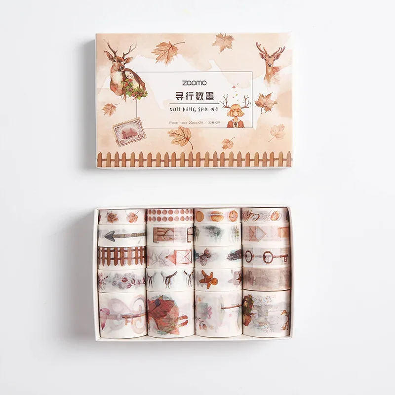 귀여운 기본 색상 와시 테이프 상자 포장 스크랩북 DIY 마스킹 테이프, 학교 문구, 소녀 하트 저널 용품, 20 개/세트