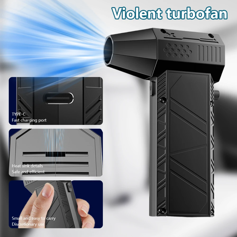13W High-Power Turbine Blower Lithium Battery Fan for Car Wash Dust Snow Removal Perfect for Camping