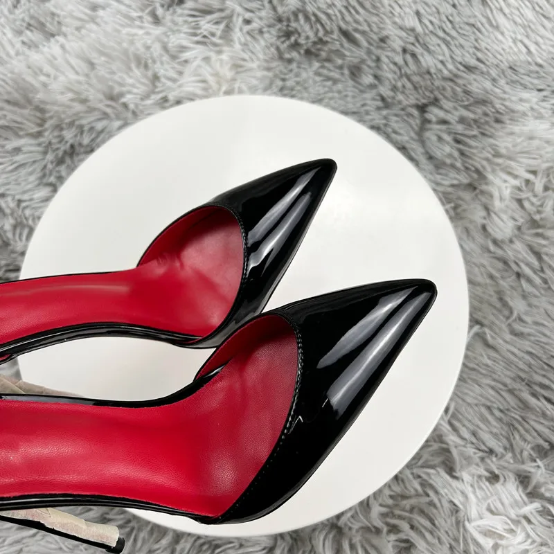 Red Inside Women Glossy Black Pointy Toe High Heel Shoes Ankle Strap Summer  Stiletto Pumps For Party Dress - AliExpress