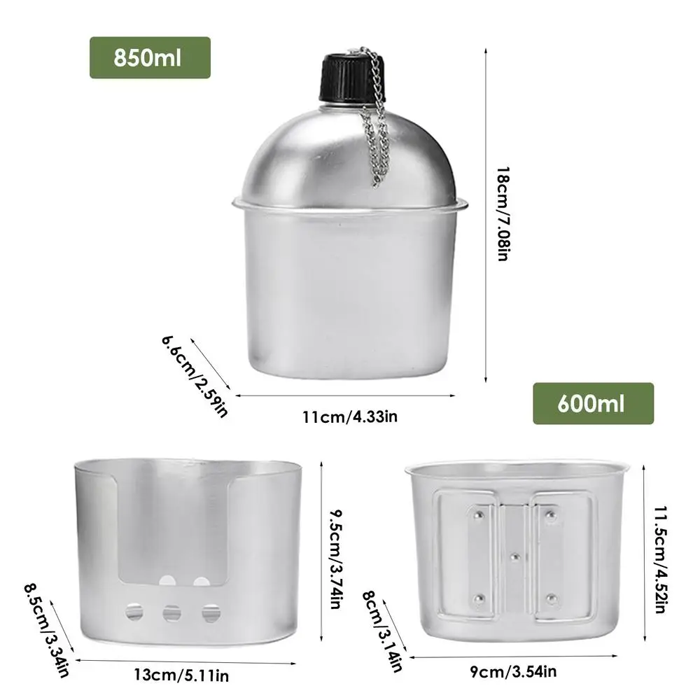 4PCS Canteen Water Bottle Cookware Set Outdoor Camping Aluminum Canteen Cup Wood Stove Set With Cover Bag For Hiking Backpacking