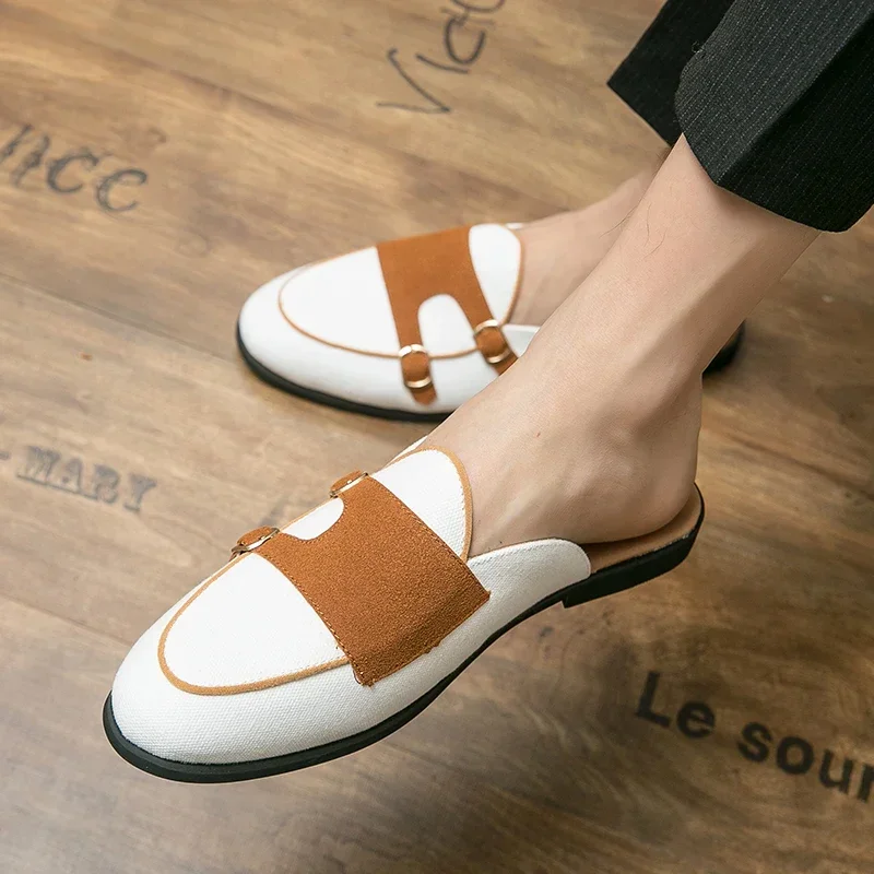 Suede Leather Shoes Men's Casual Luxury Brand Handmade Muller Loafers Men Slip-On Flats Driving Dress Shoes Half Slippers 38-48 2