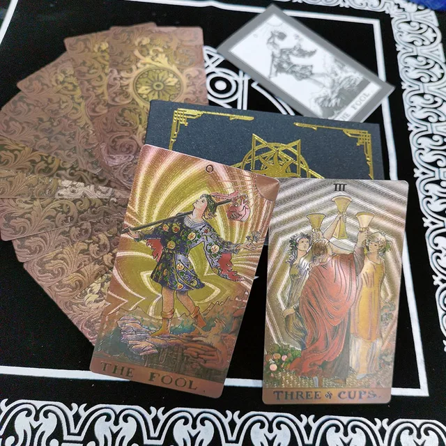 Set Tarot Cards Gift Box Luxury Gold Foil Tarot Card Hot Stamping PVC Waterproof Wear-resistant Board Game Solitaire Divination Borderless style