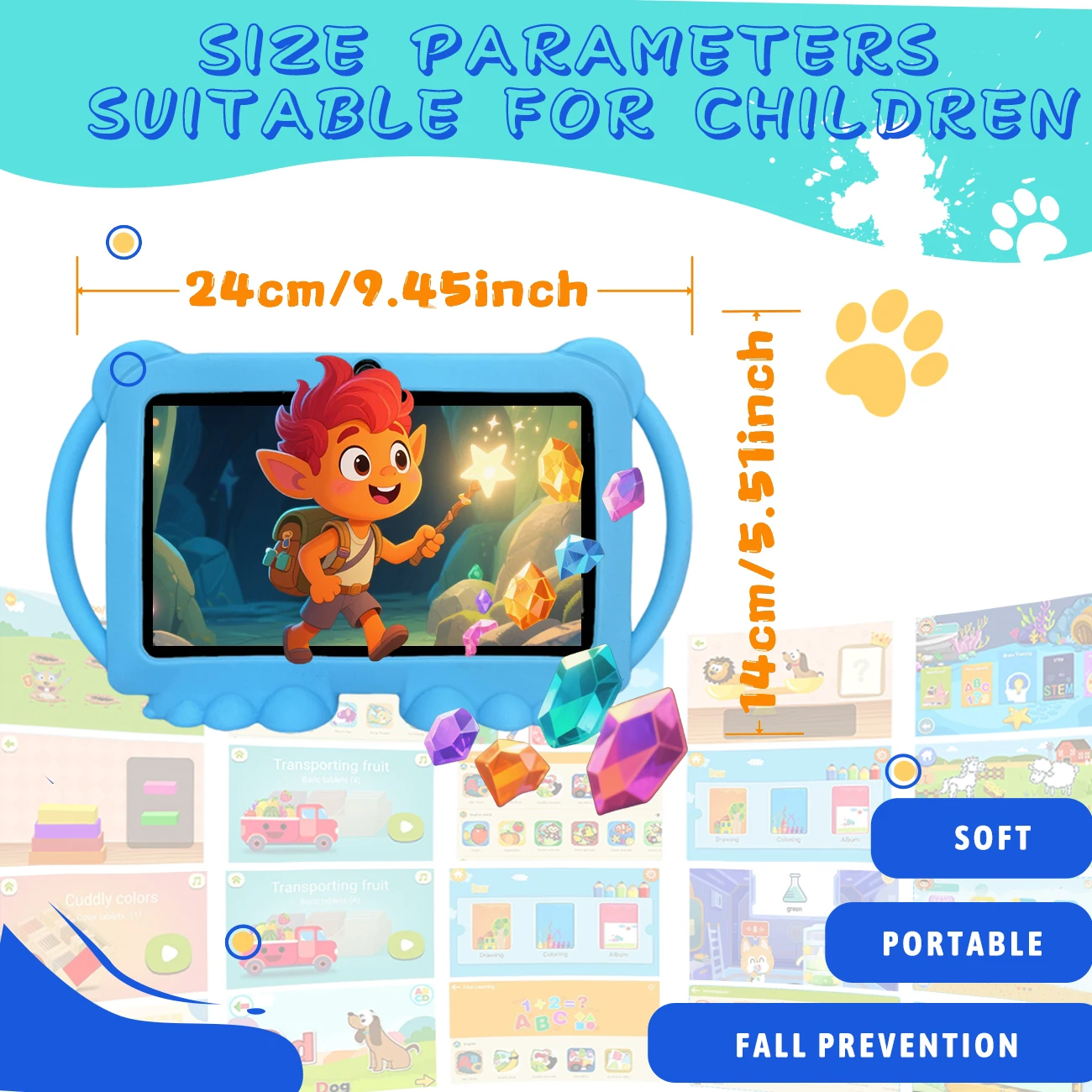 어린이 태블릿 7.0 인치 쿼드 코어 듀얼 카메라 안드로이드 학습 교육 게임 태블릿 어린이 선물