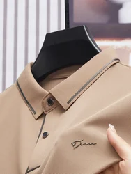 Men's Luxury Seamless Polo Shirt - Premium Cool Fabric Business Casual Golf Top - M -fits 45-50kg (Khaki)