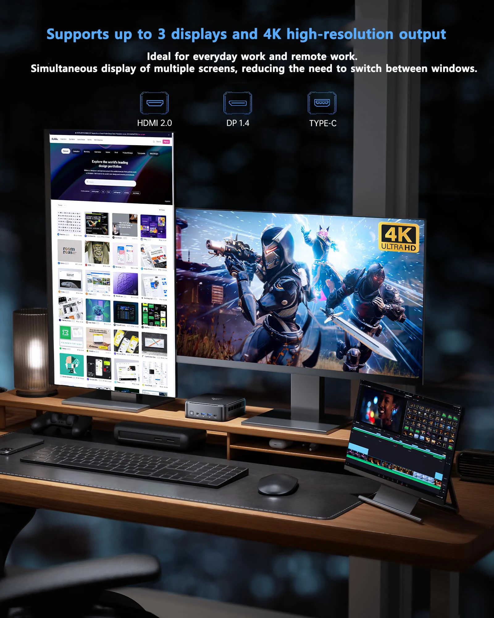 NIPOGI Mini PC with AMD Ryzen 7 7735HS 16GB LPDDR5 512GB M.2 SSD Mini Gaming PC with USB Type-C Supports Triple 4K Display