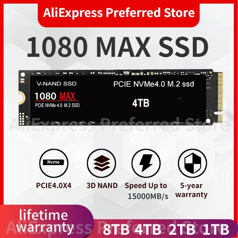 

1080MAX Professional SSD M.2 NVMe SSD 8TB 1TB Solid State m2 2280 pcle4.0 Internal Hard Disk For PS5 Computer PC Notebook