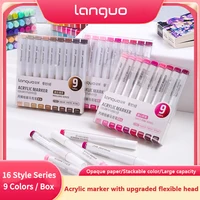 Languo 9/144 Colors Acrylic Marker Pen Soft Head for Artist Rock Painting Glass Ceramic DIY Crafts Graffiti Acrylic Paint Pens 1