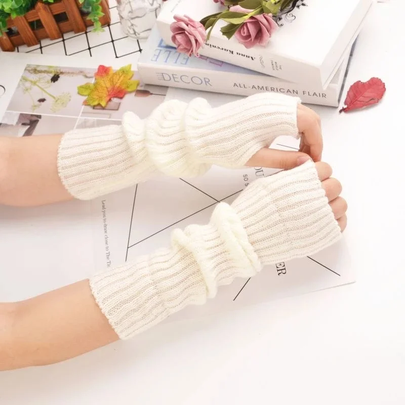 Long Fingerless Gloves Women‘s Mitten Winter Arm Warmer Knitted Arm Sleeve Fine Casual Soft Girls Goth Clothes Punk Gothic Glove 4