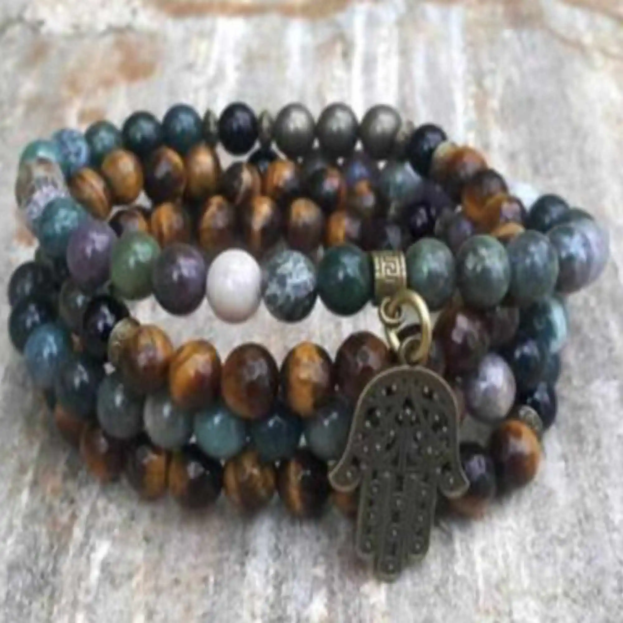 

8mm Natural 108 knot Tiger's Eye INDIA AGATE beads necklace Stainless Craft Zodiac Quartz Men Gold Chain Charms Natural Choker