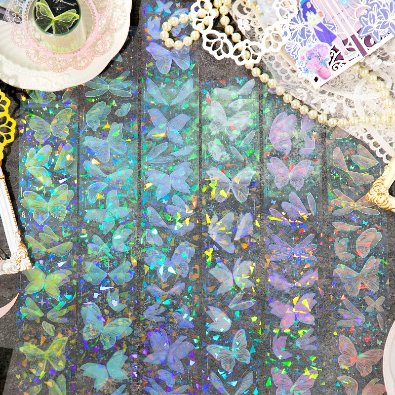 

1Roll Tape Butterfly Fantasy Night Laser Gold Handbook Decoration PET Material loop Adhesives Cut Scrapbooking 50MM