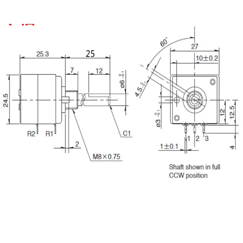 1PC ALPS 50KAx2 10KAX2 RK27 Rotary Potentiometer Slotted/Half Shaft 25MM 6Pin Dual-unit Without Detent