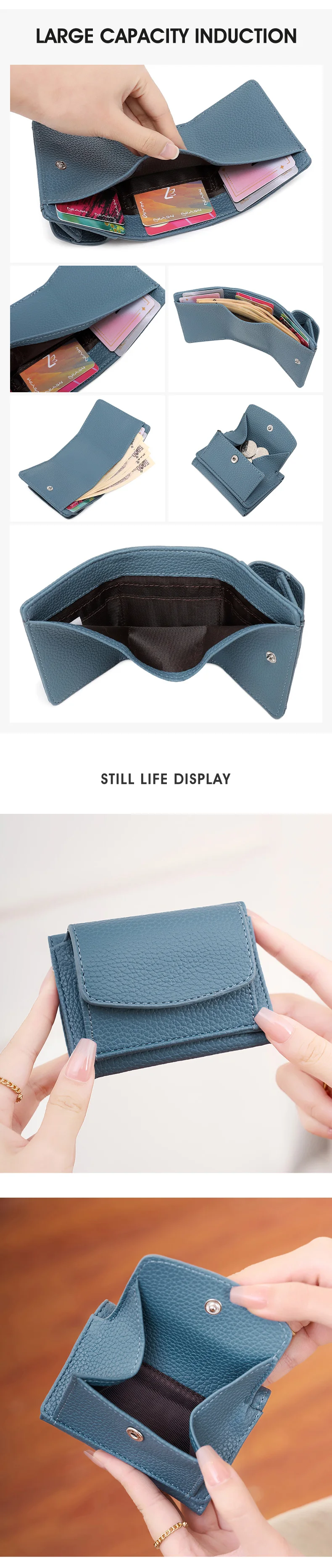 Mode RFID Blocking Frauen Brieftasche Litschi Muster Kurze Trifold Kreditkarte Halter Frauen Luxus Kupplung Mini Tragbare Geldbörse – Detail 3