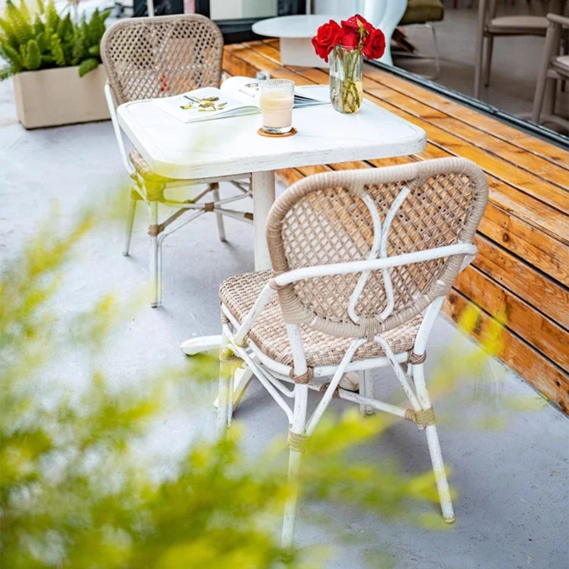 New Modern Garden Chairs for Cafe Rattan Backrest Thickened Chair High-end Cream Style Commercial Patio Furniture for Tea Room