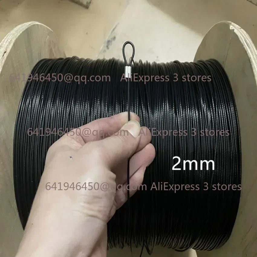 0.38-6mm 20M/50M/100M Black Nylon or PVC Coated Built-In 304 Stainless Steel Wire Rope, Sea Fishing Line Chain Hook Line Crystal