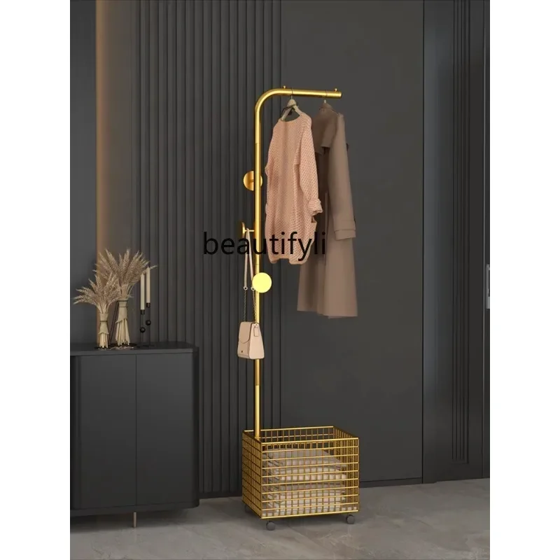 

Clothes Rack Household Bedroom Light Luxury Metal Floor Coat Rack Room Wheeled Mobile Multifunctional Clothes Storage Rack