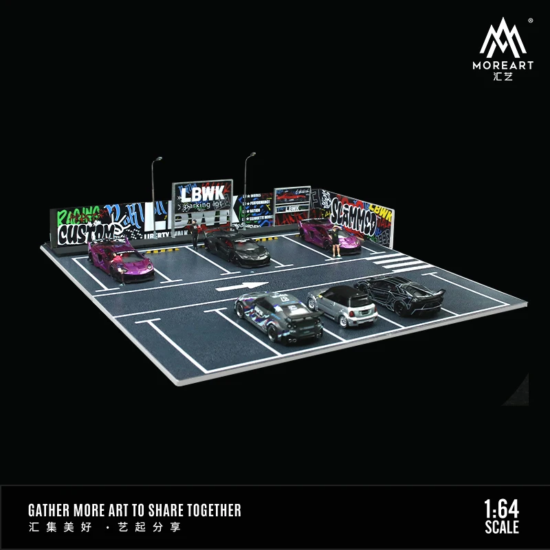 MoreArt 조명 포함 주차 장면, RWB, LBWK 모델 자동차 디스플레이, 선물, 1:64