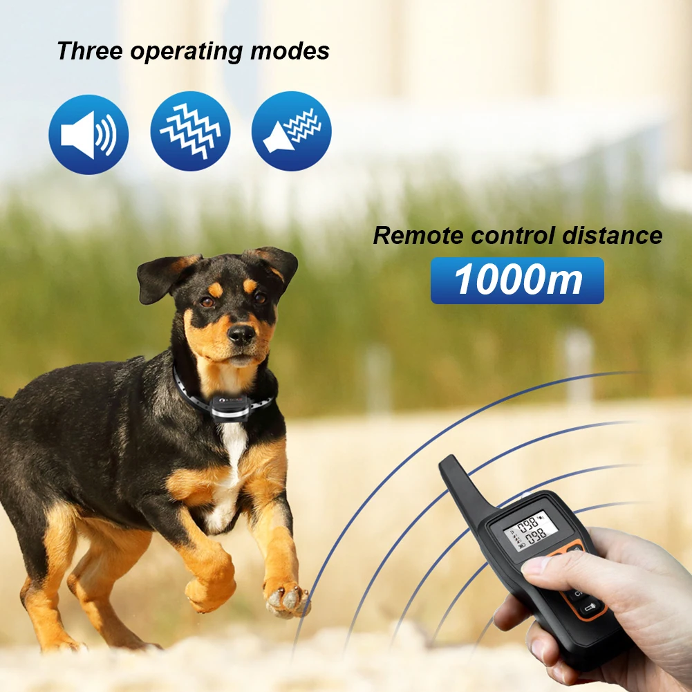 Electric Dog Training Collar Vibrator Pet Puppy Dog Bark Stop Shock Collar  IPX7 Waterproof Dog Anti-barking Device with Remote