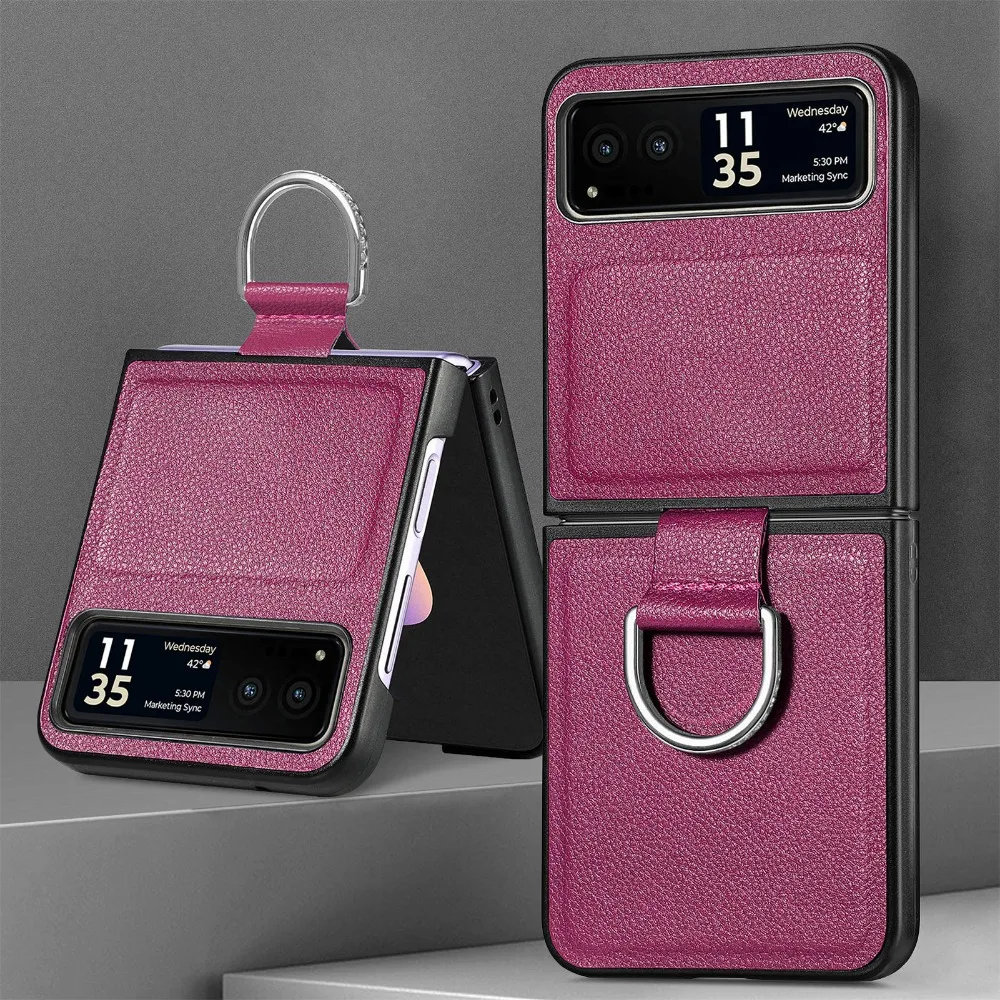 Lychee Pattern PU Leather Folding Phone Case with Ring Holder
