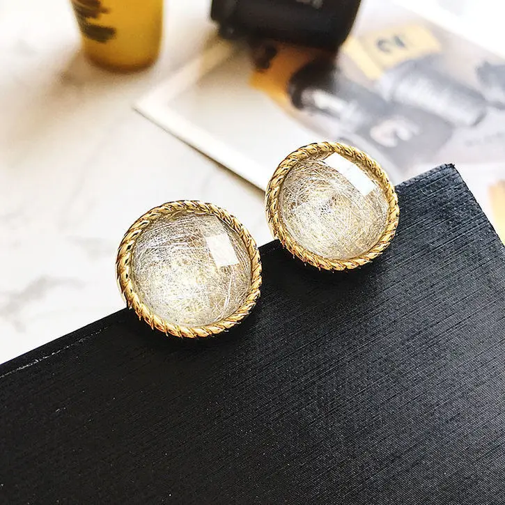 

Femininity Green agate ear Clip 925 Silver Round Earrings