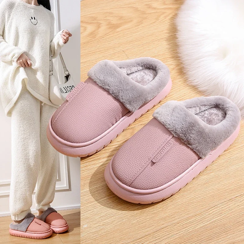 

Faux Fur Winter Slippers for Women Thick Sole Soft Cotton Padded Shoes Woman Warm Plush Home Slippers Non-Slip Casual Shoes EVA