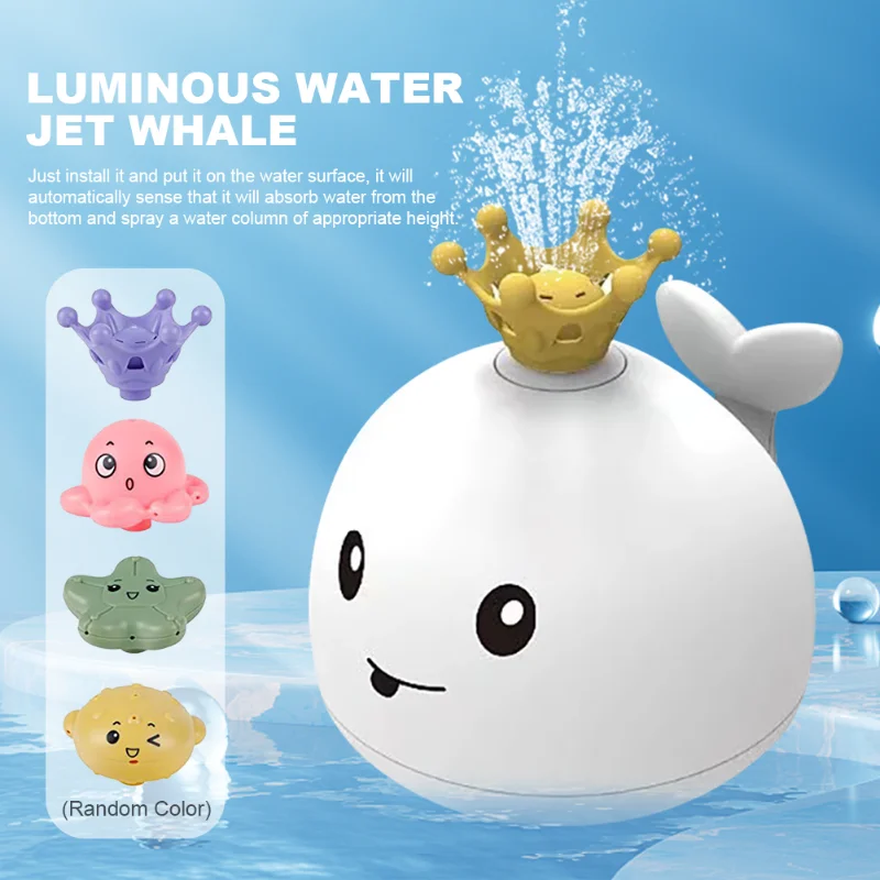 Baby Bath Toys Whale Electric Inductive Water Spray Ball with Light Bathroom Bathtub Swimming Toys for Toddler Infant Children 2