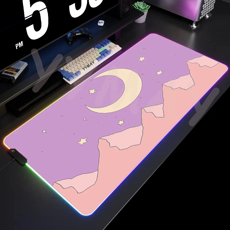 thumbnail image 1 of Alfombrilla de ratón RGB grande con paisaje lunar, alfombrilla de ratón LED para juegos, alfombrillas para jugador, alfombrillas de escritorio para PC, alfombrillas para teclado RGB XXL 35,4x15,7 pulg, 1 of 5