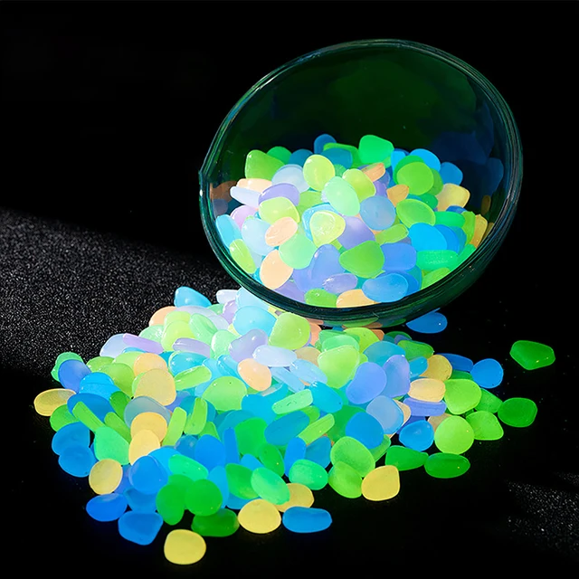 Piedras luminosas para decoración de jardín, guijarros decorativos que brillan en la oscuridad, para pecera al aire libre, accesorios de Acuario, 100 piezas