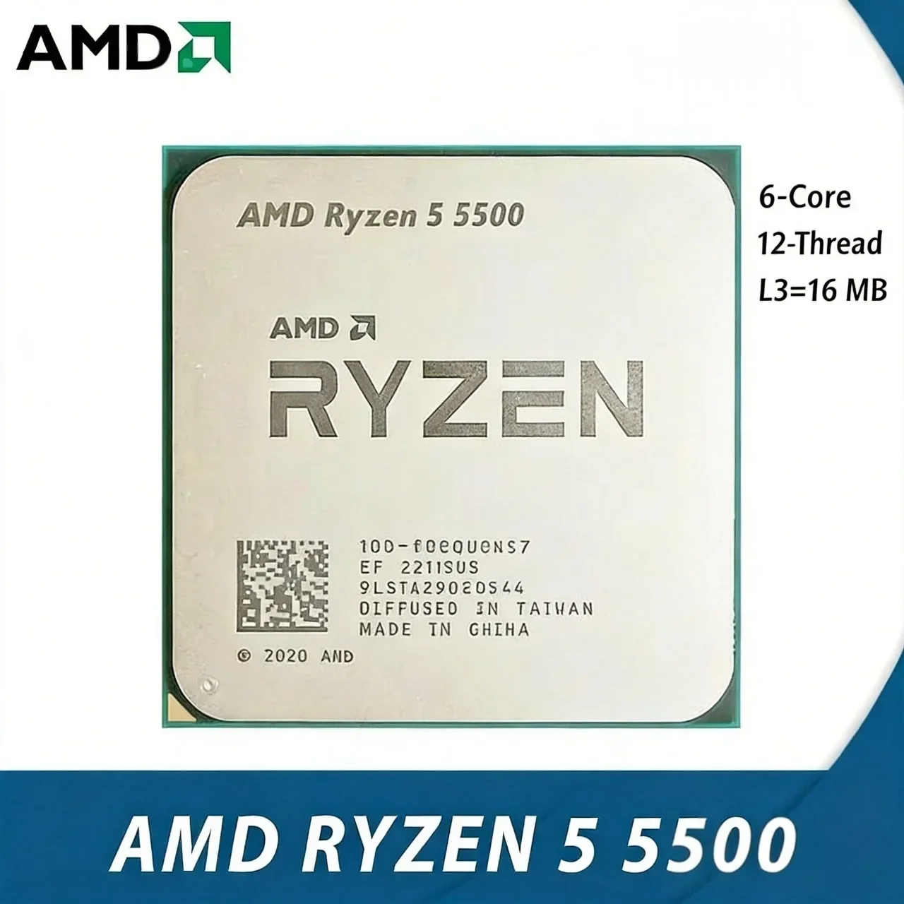 AMD Ryzen 5 5500 소켓 AM4 게이밍 프로세서 3.6GHz 6코어 12스레드 새 제품 DDR4 L3=16M 65W 7NM R5 5500 (팬 없음)