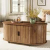 Coffee Table with Storage, 47.24" Farmhouse Wood Oval Center Table, 2-Tier Tea Cocktail Table with Sliding Door for Living Room 1