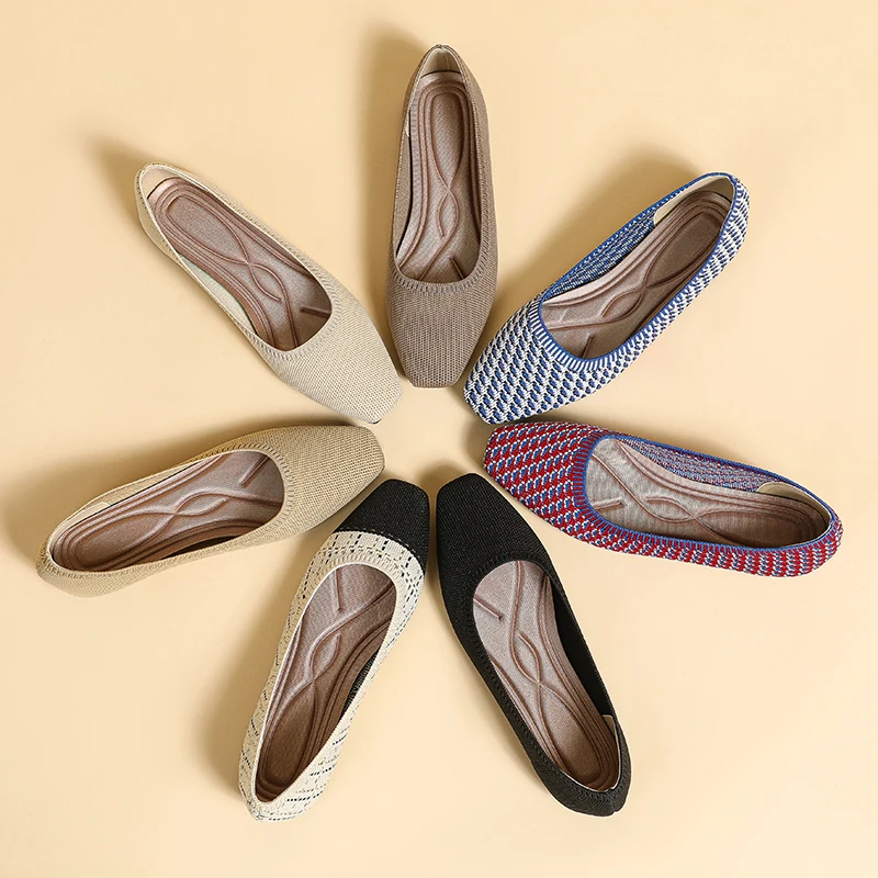 

Maggie's Walker Women Spring Squared-toe Slip-on Woven Shoes Knitted Casual Flats Size 35~40