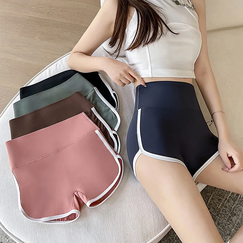 Thin Ice Silk Panelled Contrast Shorts for Women, Running Sweatpants, Hip Lifting, Slimming Beach Pants, Yoga Leggings, Summer 2