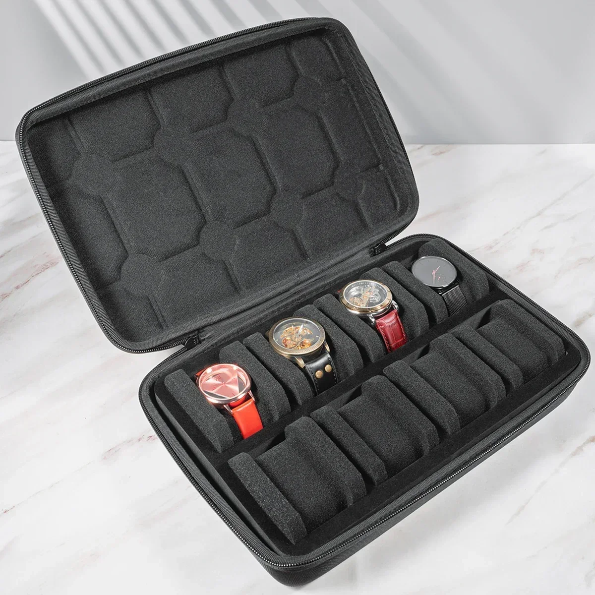 Travel Watch Organizer | 5-Slot Portable Watch Storage Case with PU & Velvet Lined ... - SKU PWSC1711 - UGI Packaging