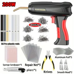 Advanced 2-in-1 Plastic Welding and Soldering Kit with Multi-Type Staples for Car Bumper Repair, 200W Power (Red 1200Pcs)