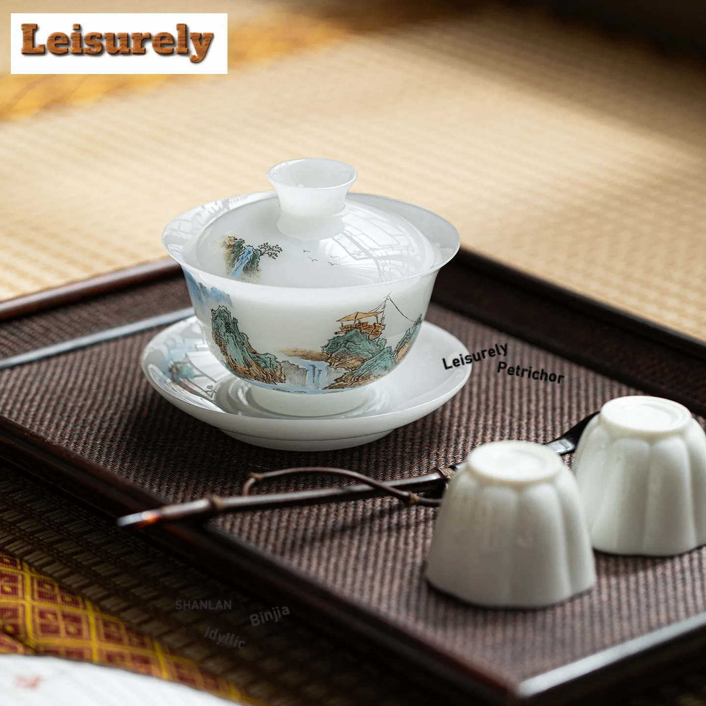 140ml White Jade Clay Hand-painted Gaiwan Ancient Tea Tureen Tea Bowl With Lid Kit Tea Maker Cover Bowl Cafes Accessories Craft