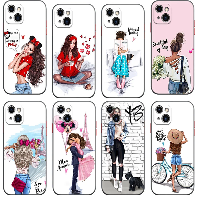 Baby Cute Girl Flower Silicone  Case for Iphone 14 13 12 Mini 11 Pro XS Max 7 8 6 6S Plus XR X SE 2020 2022 5 5S Black Cover iphone 11 case with card holder