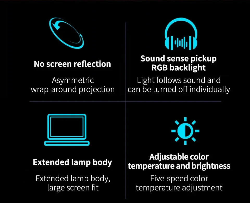 Description Picture 4 of itemLed Computer Monitor Light Internet Bar Gaming Office Computer Display Screen Lamp Sync to Music RGB Stepless Dimming Lamp