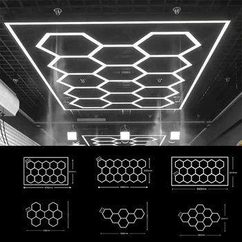 벌집 LED 조명 차고 조명 육각 LED 램프, 110V-240V LED 튜브 천장 조명, 자동차 차체 수리 LED 워크샵 체육관